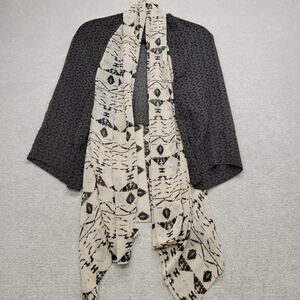 Eoote Womens XS/S Kimono Cardigan Black Cream Tribal Boho Open Front